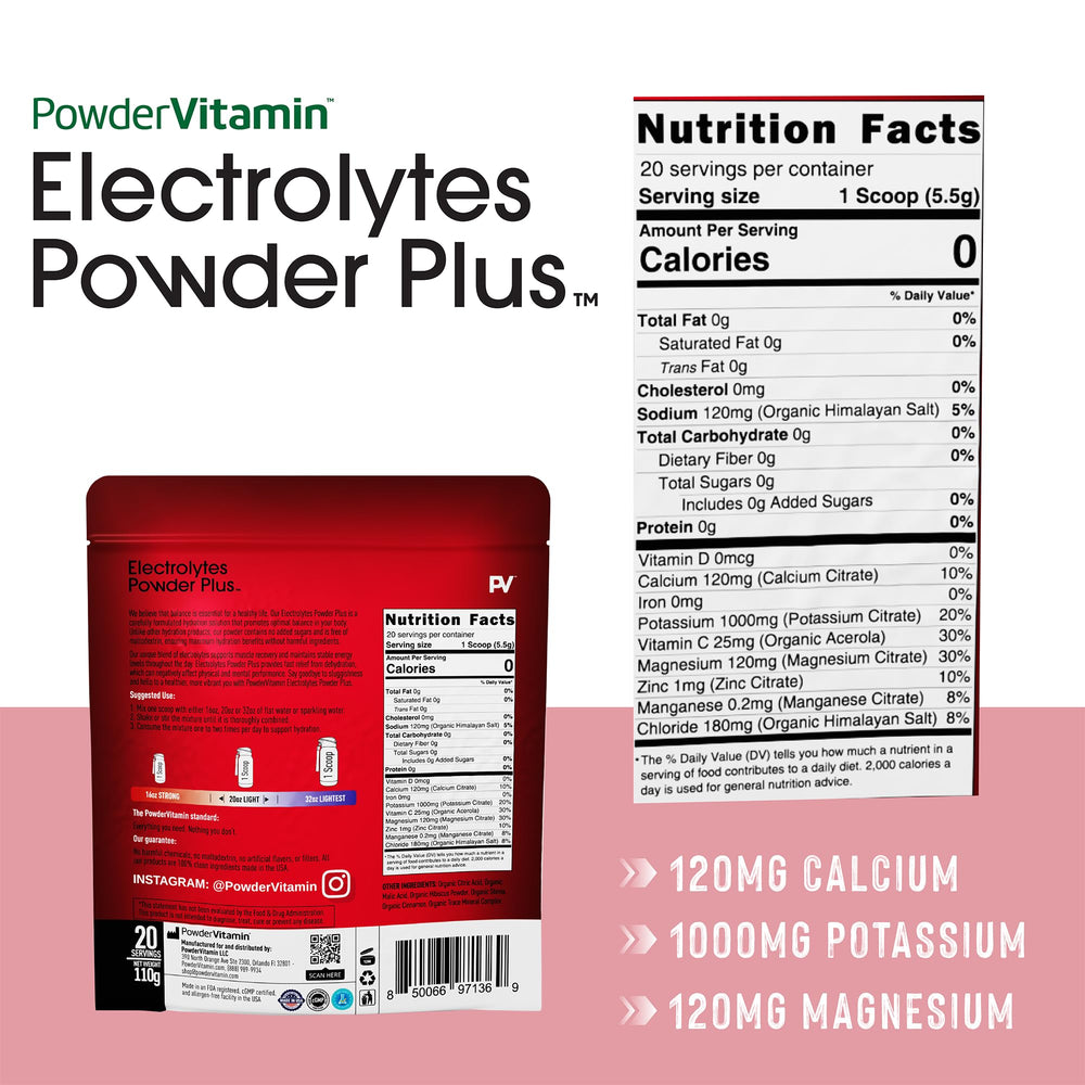 PowderVitamin Electrolytes Powder Plus hibiscus pour into glass for quick hydration