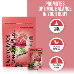 Glass of PowderVitamin Electrolytes Plus after mixing with water