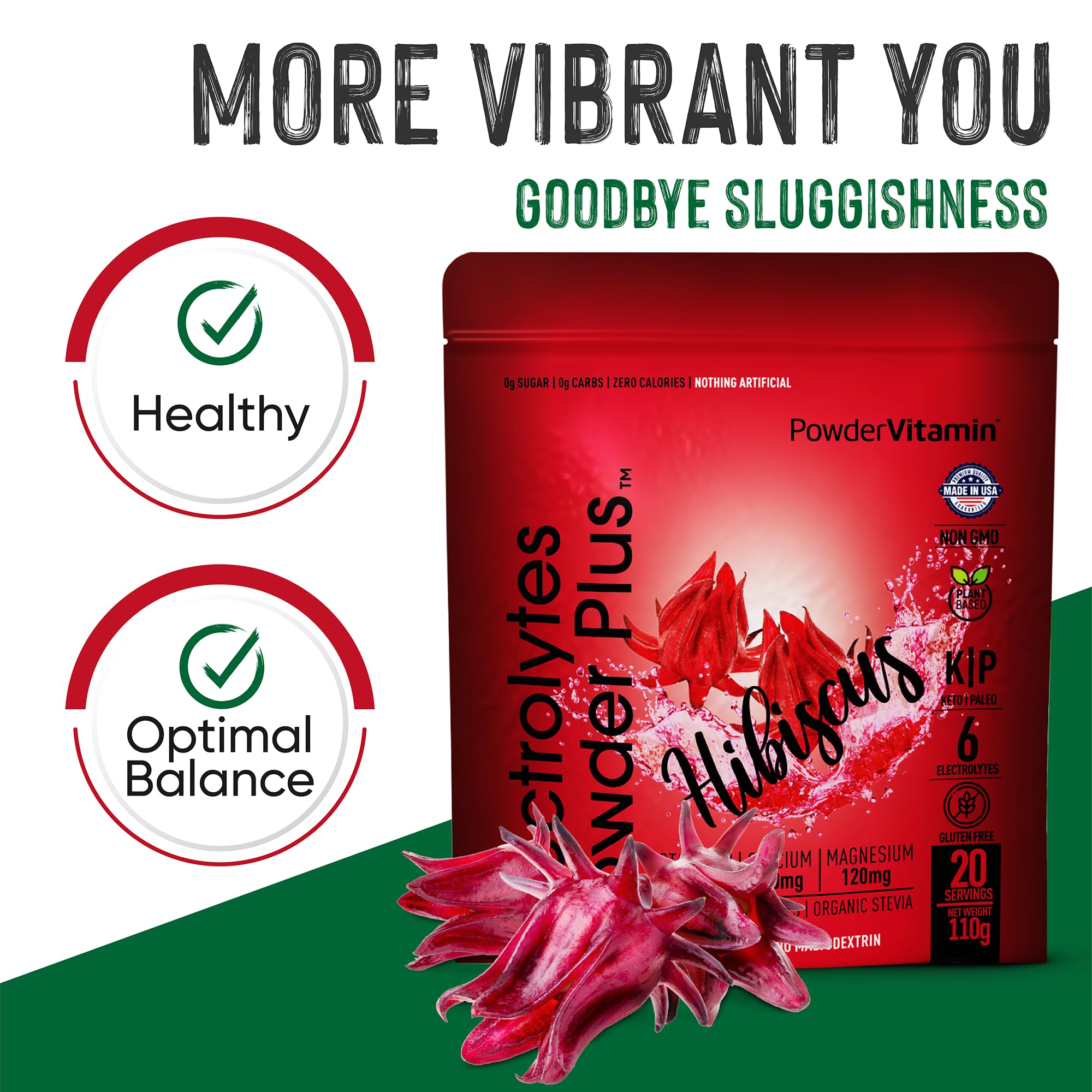 PowderVitamin Electrolytes Powder Plus label close-up highlights key minerals