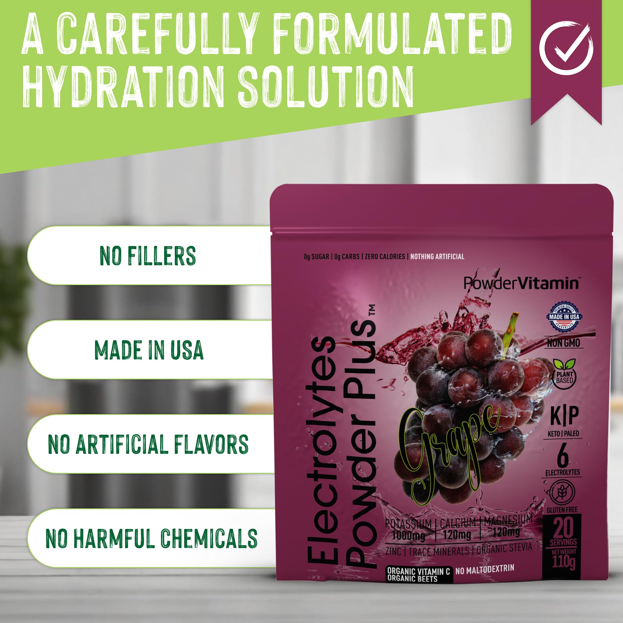 PowderVitamin Electrolytes Plus no maltodextrin label close-up