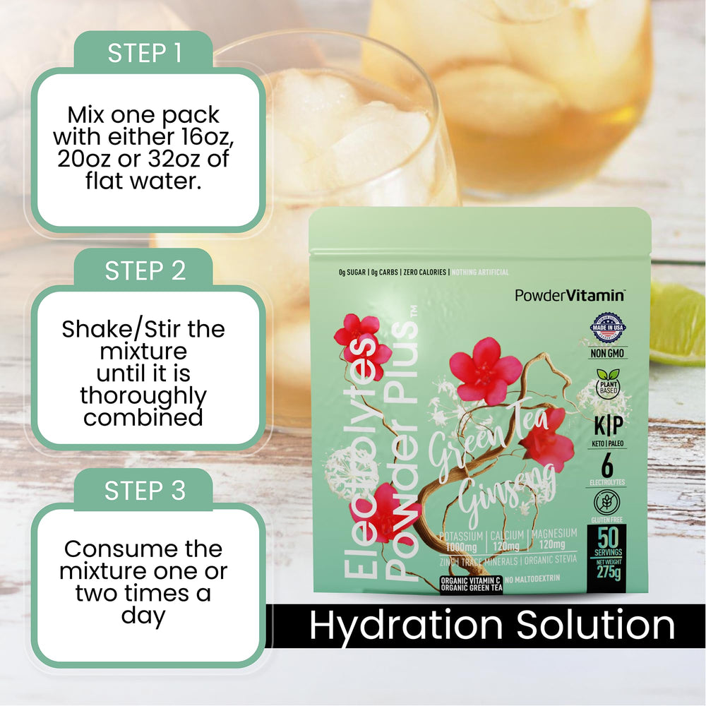 PowderVitamin Electrolytes Powder Plus no sugar label communicating clean ingredients.