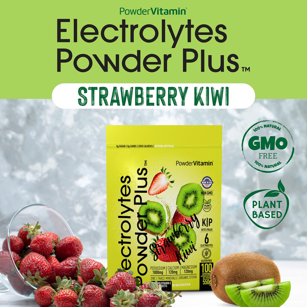 PowderVitamin Electrolytes Powder Plus compact packaging ideal for travel hydration.