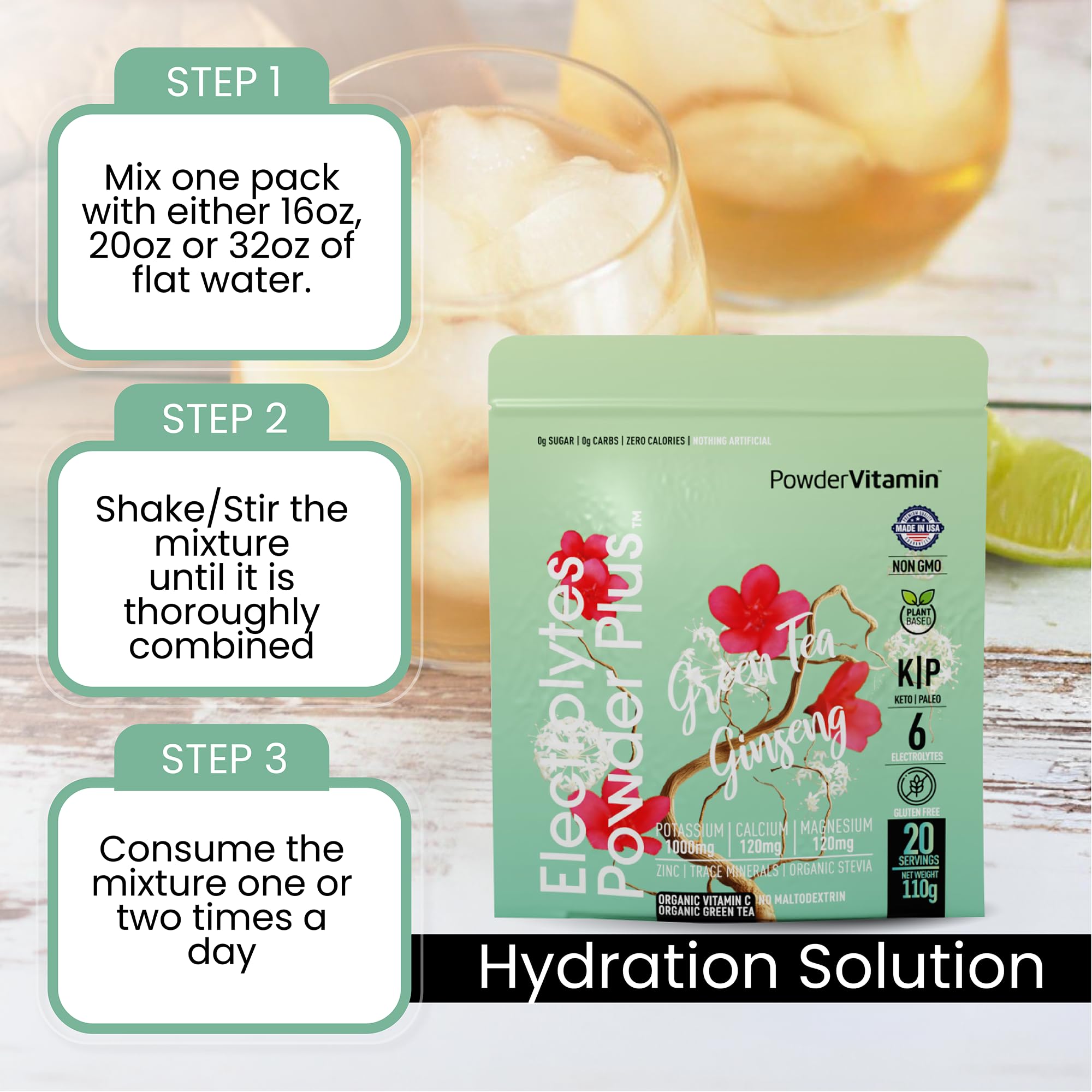 PowderVitamin Electrolytes Powder Plus includes pink Himalayan salt for mineral balance