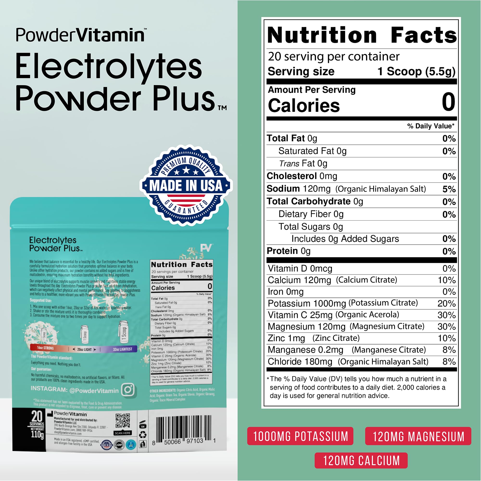 PowderVitamin Electrolytes Powder Plus delivers 1000 mg potassium for daily energy support
