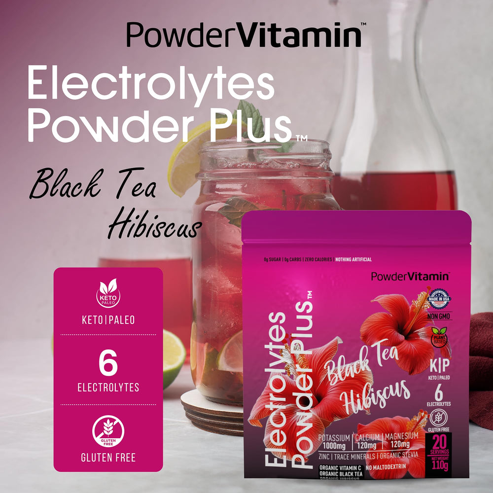 PowderVitamin Electrolytes Powder Plus 20-serving pouch supports long-term hydration.