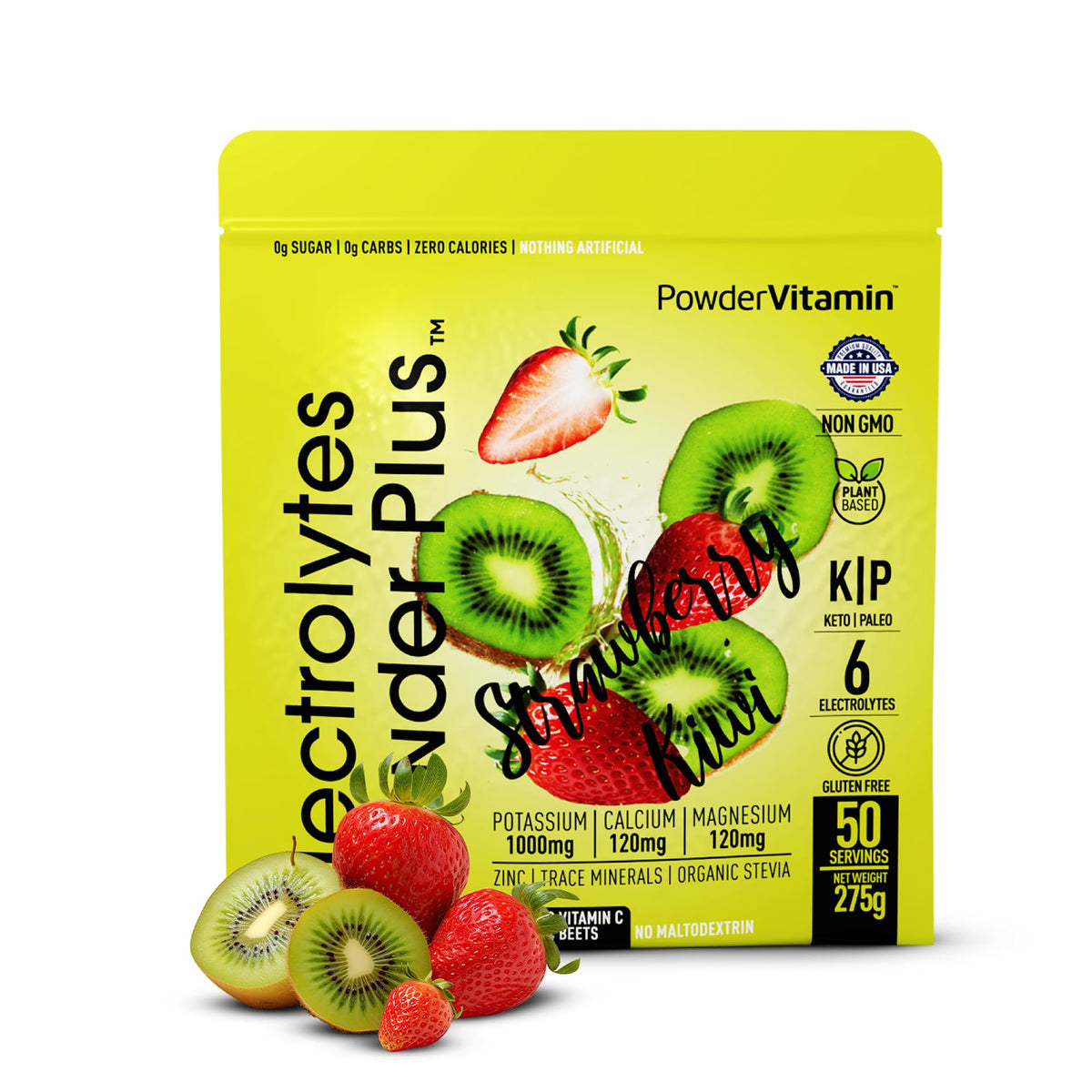 PowderVitamin Electrolytes Powder Plus pouch ready for on-the-go hydration.