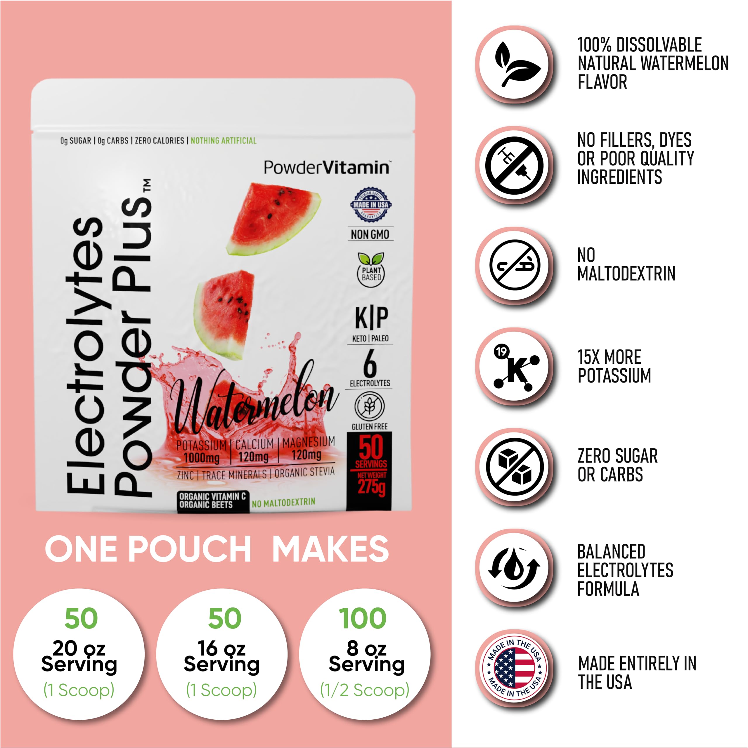 PowderVitamin Electrolytes Plus being poured into water for sugar-free refreshment