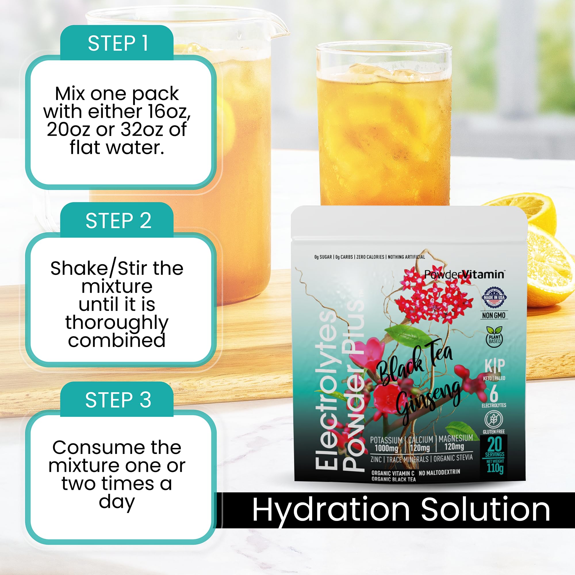PowderVitamin Electrolytes Powder Plus resealable 110g pouch for on-the-go hydration