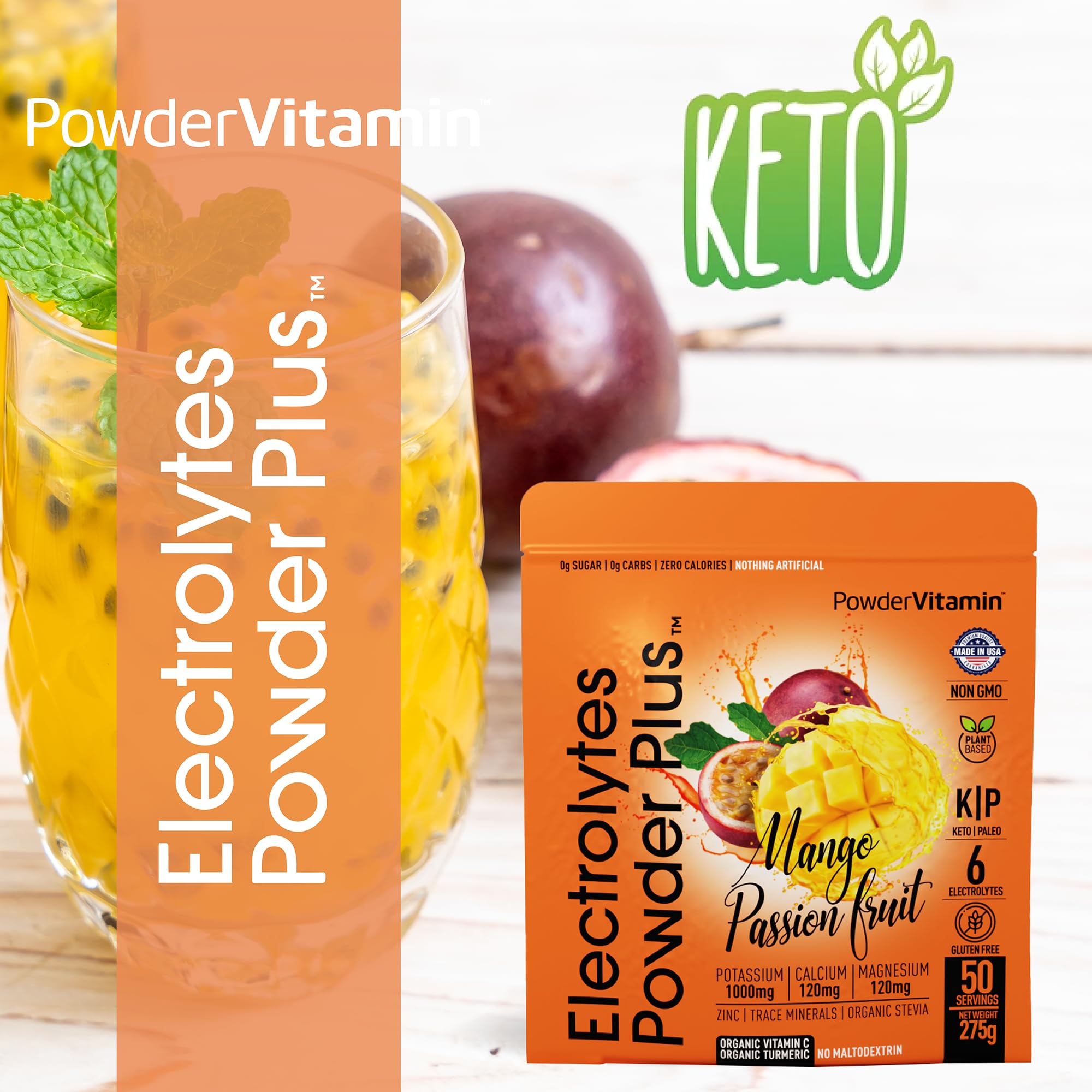 PowderVitamin Electrolytes Powder Plus zero calories no maltodextrin label design