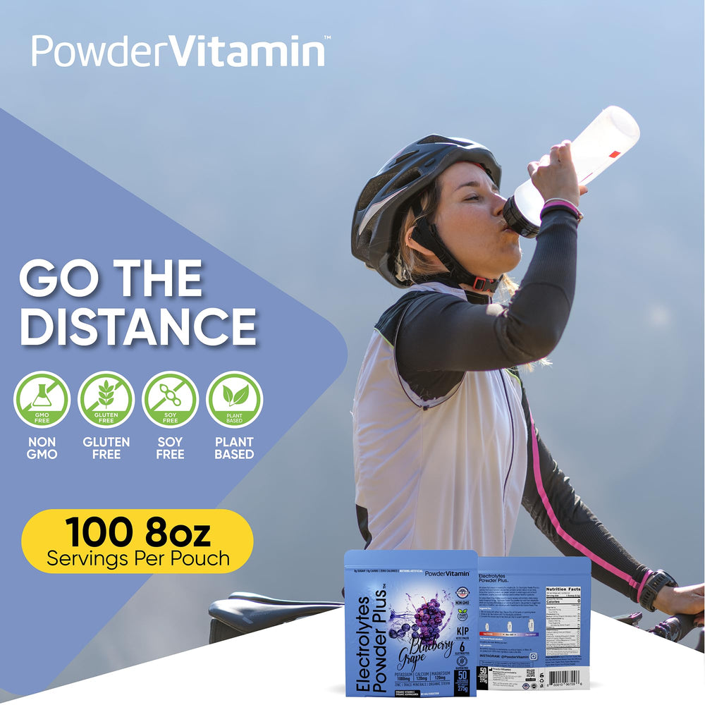 PowderVitamin Electrolytes Plus scoop demonstrates easy one-scoop mix.