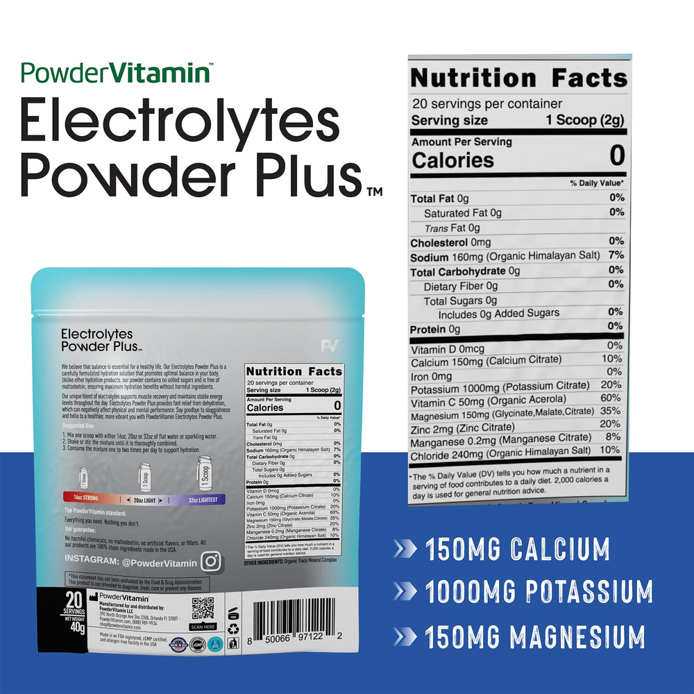 PowderVitamin Electrolytes Powder Plus scoop in water demonstrating easy mixing