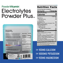 PowderVitamin Electrolytes Powder Plus scoop in water demonstrating easy mixing