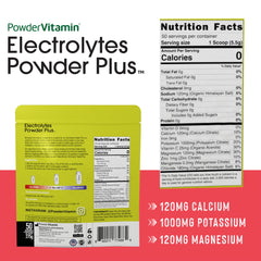 PowderVitamin Electrolytes Powder Plus scoop dissolving in water for zero-calorie hydration.