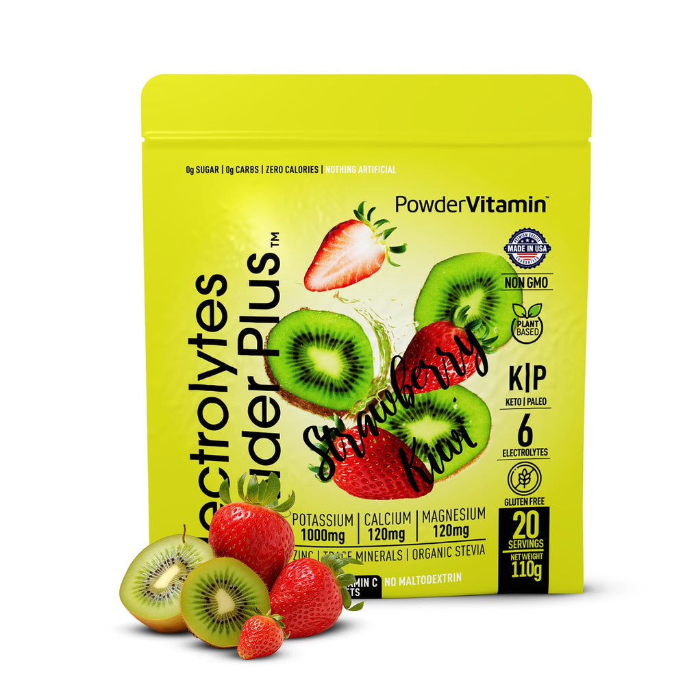 PowderVitamin Electrolytes Plus Strawberry Kiwi pouch ready for keto hydration.