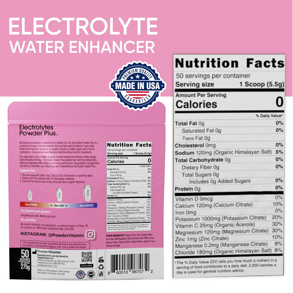 Travel-ready pouch from PowderVitamin Electrolytes Plus for hydration on trips