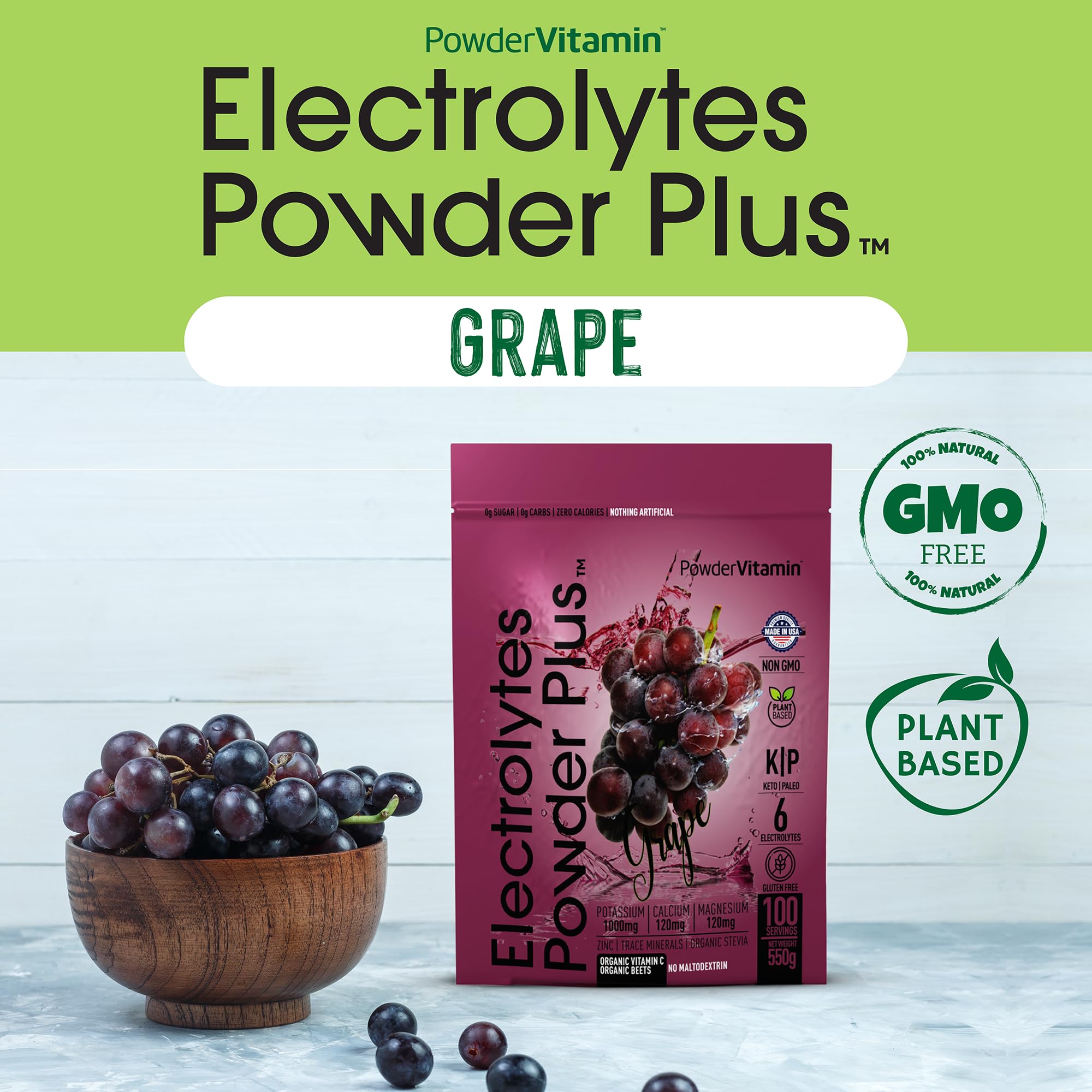 PowderVitamin Electrolytes Plus workout bottle for on-the-go hydration.