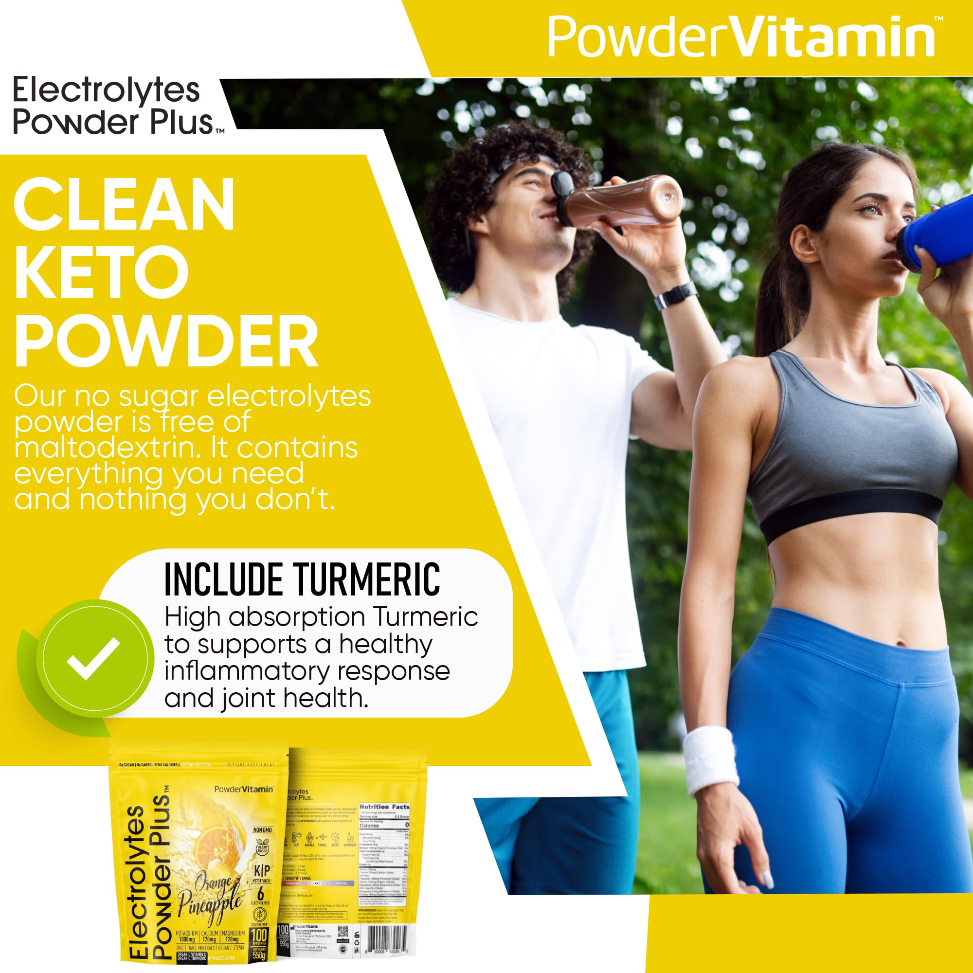 PowderVitamin zero-calorie, sugar-free electrolyte mix for keto-friendly hydration.