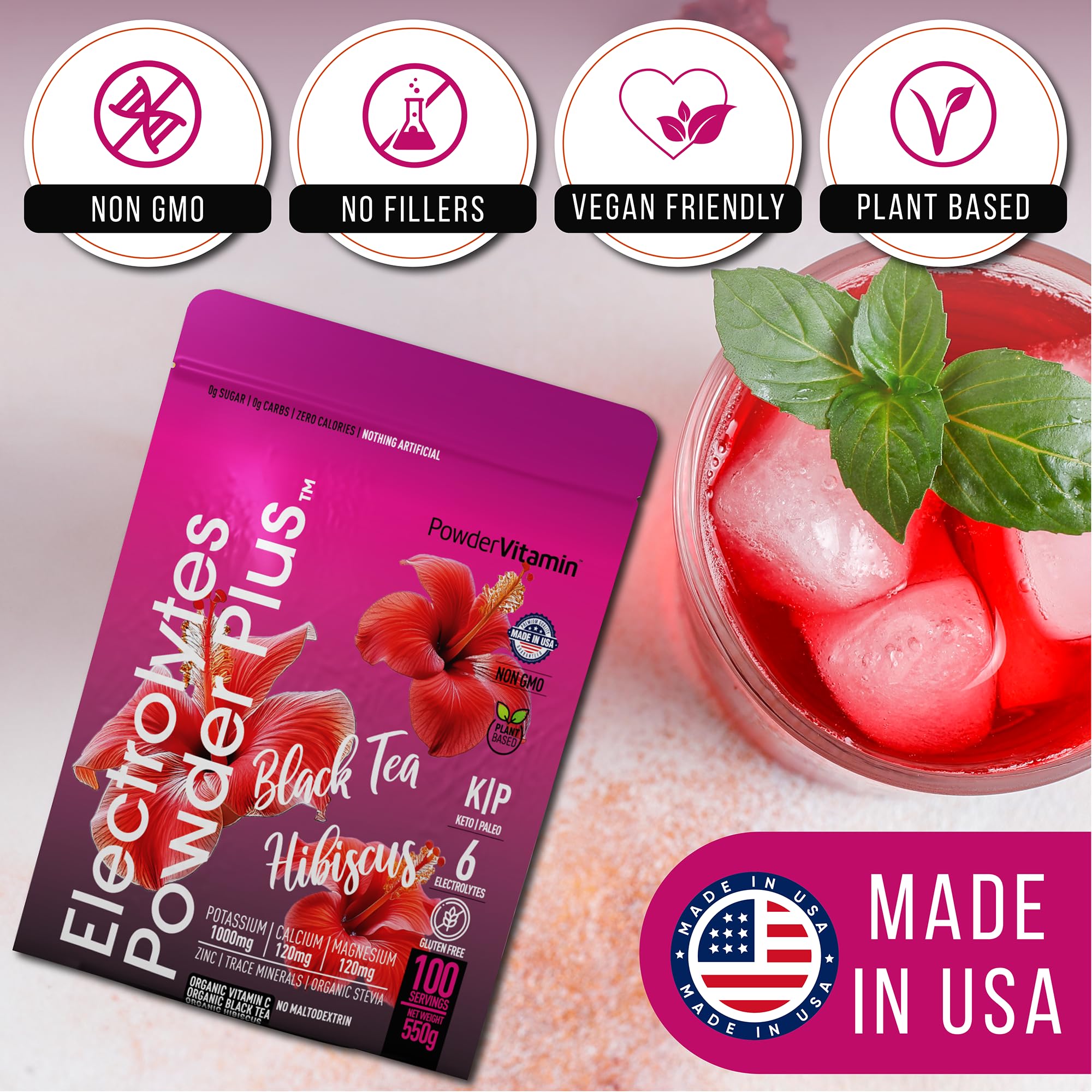 PowderVitamin Pink Himalayan salt crystals highlight mineral blend.