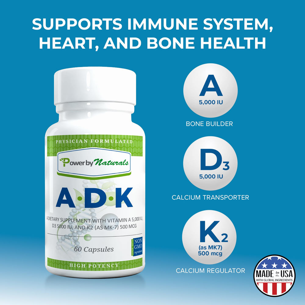 Power By Naturals ADK 60-capsule outer pack indicating two-month supply