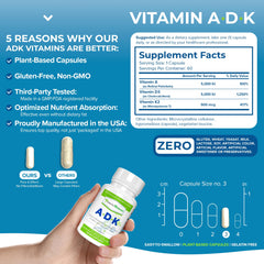 Power By Naturals ADK bottle label detailing A, D3, and K2 ingredients