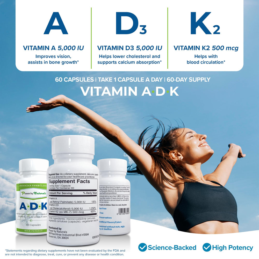 Power By Naturals ADK capsules close-up showing easy-to-swallow pills