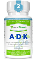 Power By Naturals ADK vitamin bottle front view with 60 capsules for daily use