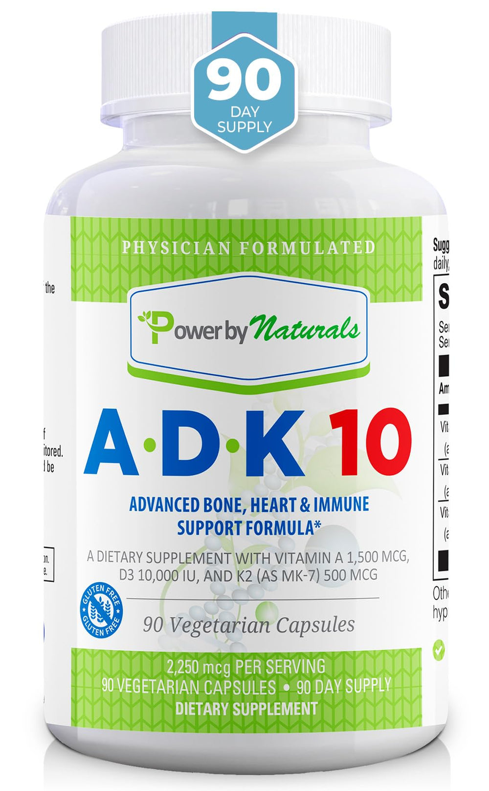 Power By Naturals ADK10 bottle front with high potency vitamin blend for daily wellness.