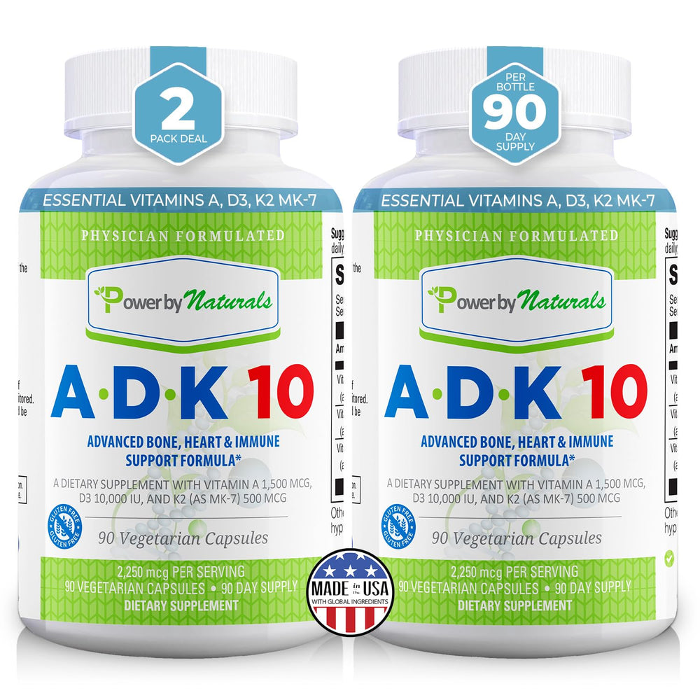 Power By Naturals ADK10 bottle front view highlighting high potency vitamins for daily use