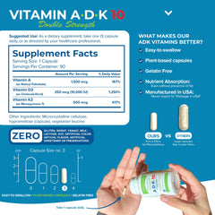 Power By Naturals ADK10 capsule featuring 10000 IU D3 per serving.
