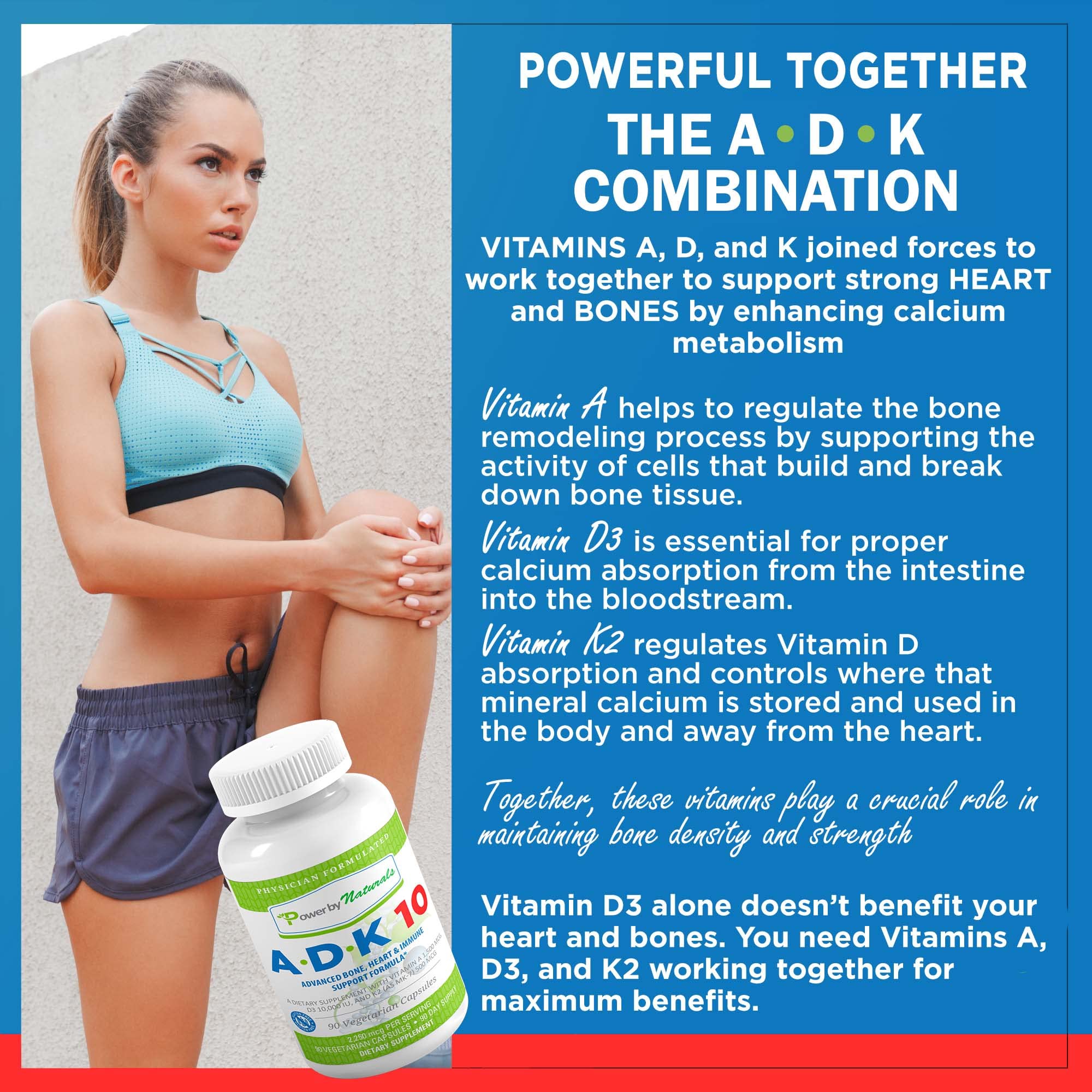 Power By Naturals ADK10 capsules close-up in vegetarian form for easy swallowing