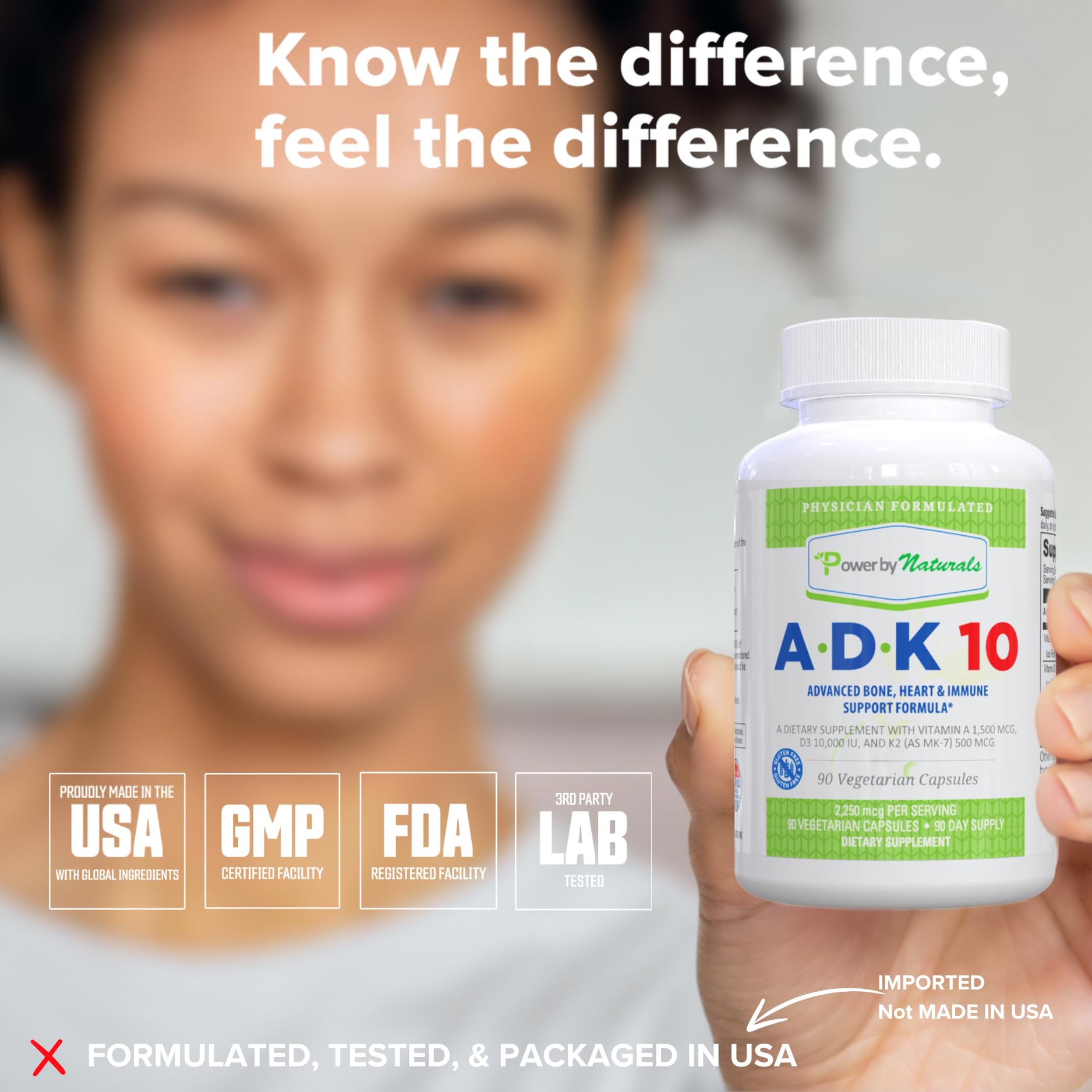 Power By Naturals ADK10 row of capsules arranged for easy daily dosing.