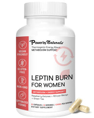 Power By Naturals Leptin capsules close-up for appetite management support.