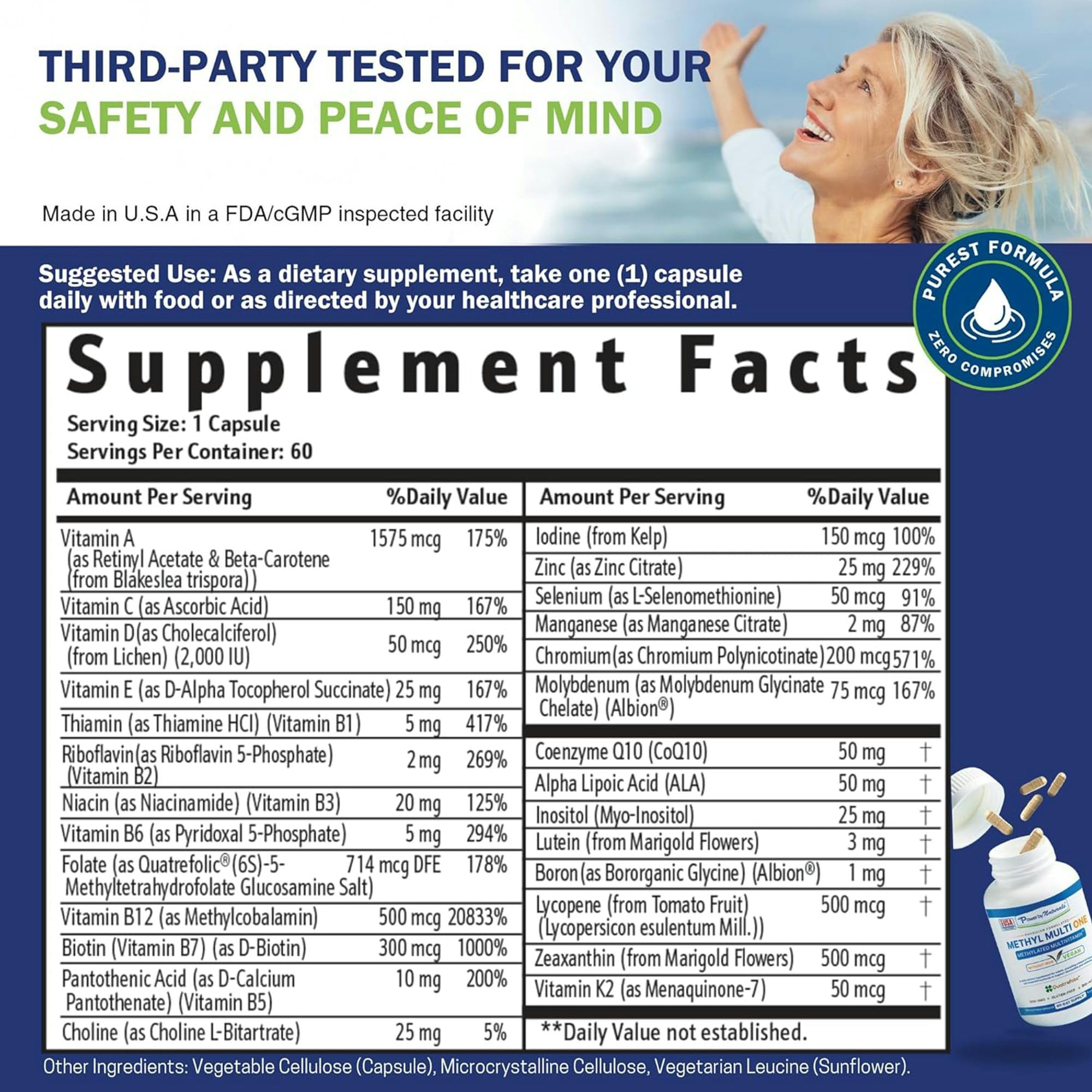 Power By Naturals Methyl Multi One: cápsulas fáciles de tragar para uso diario.