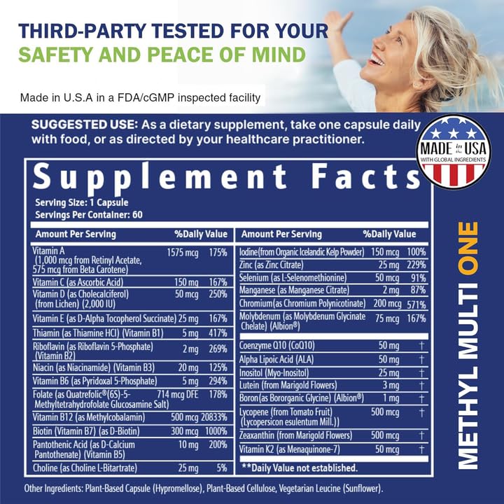Power By Naturals Methyl Multi One ingredients label highlighting 27 vitamins and minerals