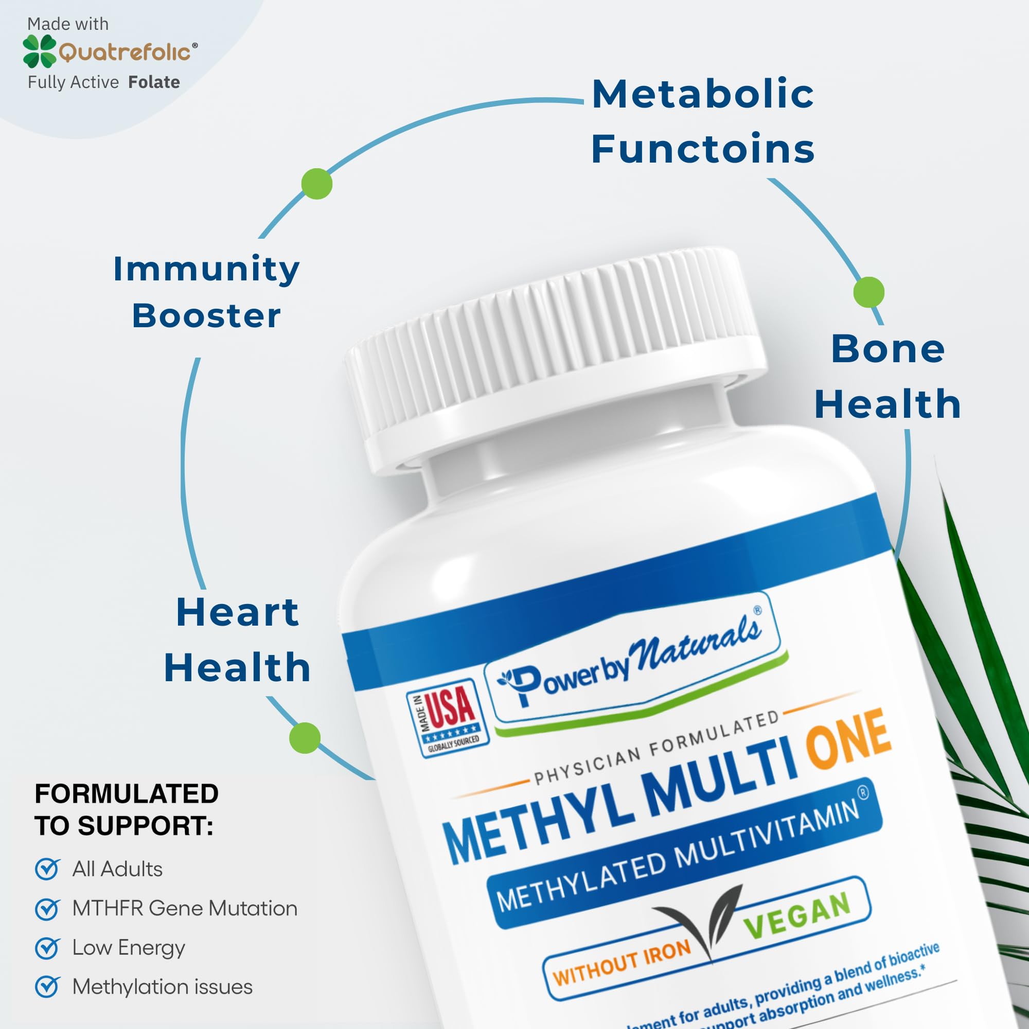 Power By Naturals Methyl Multi One MTHFR support visual with bioactive folate and methylated B vitamins