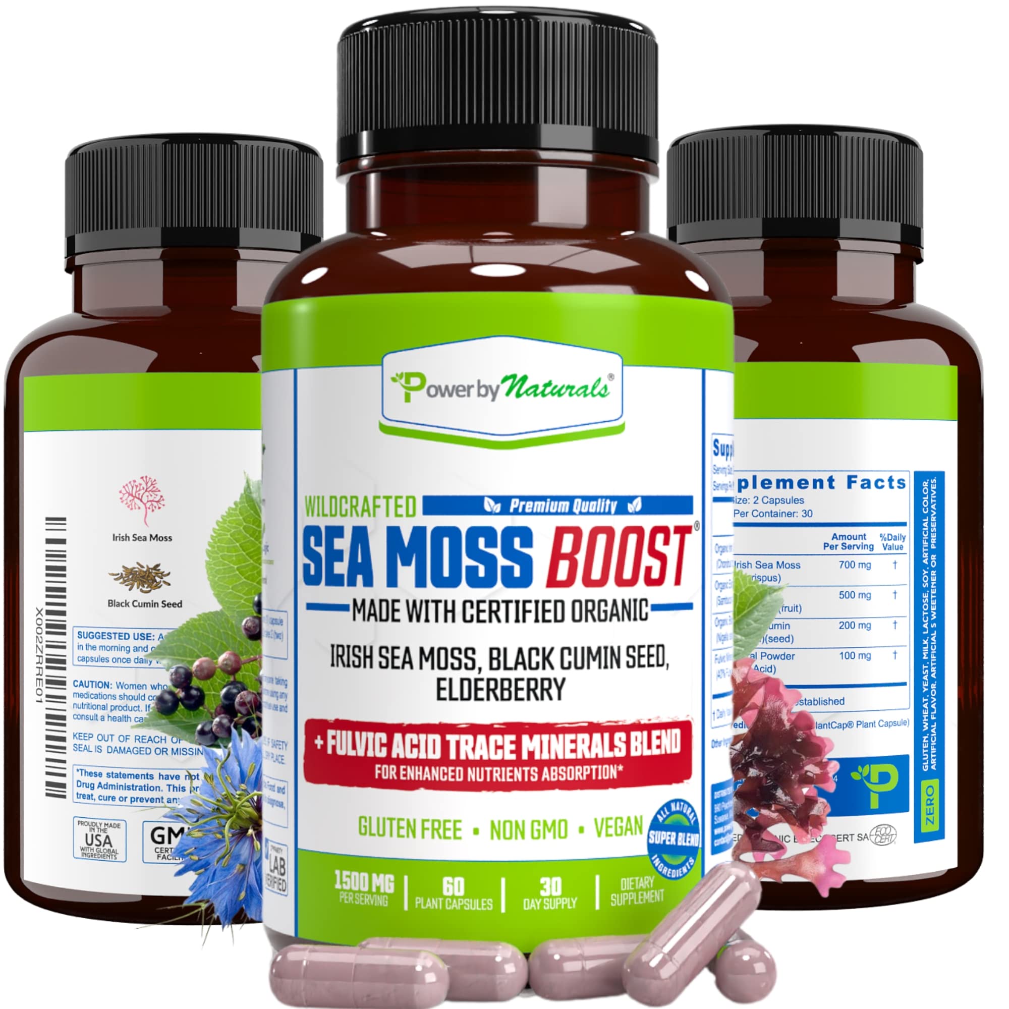 Power By Naturals Sea Moss Advanced bottle and spoon illustrating easy daily use