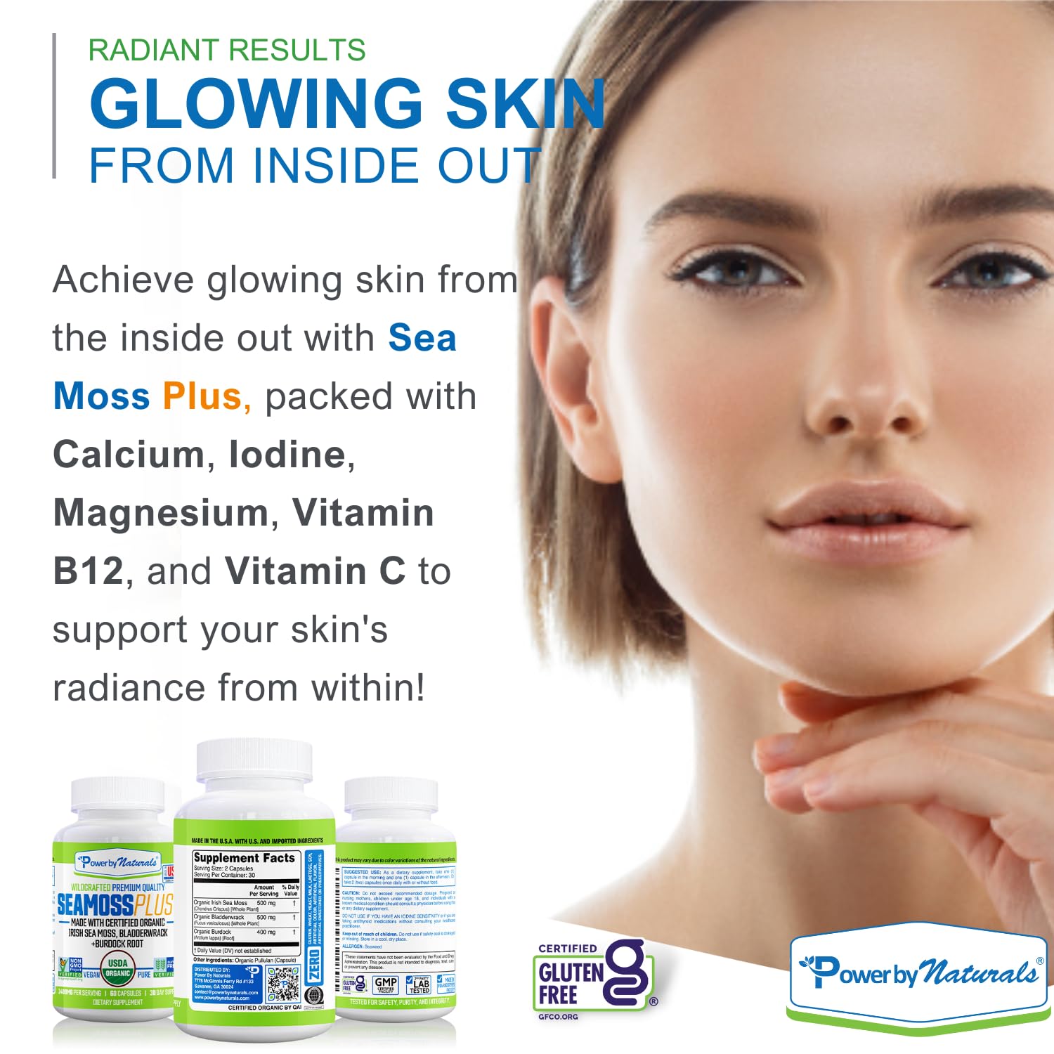 Side view of Sea Moss Plus container with product details for easy reference.