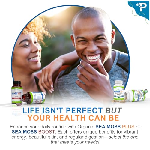 Vegan and gluten-free claim visible on Power By Naturals Sea Moss Plus packaging.