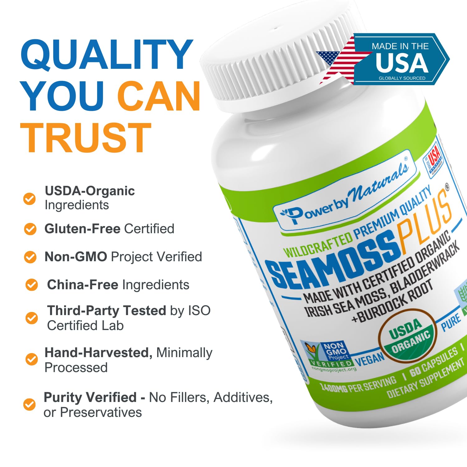 Power By Naturals SeaMoss Plus third‑party testing certificate image.