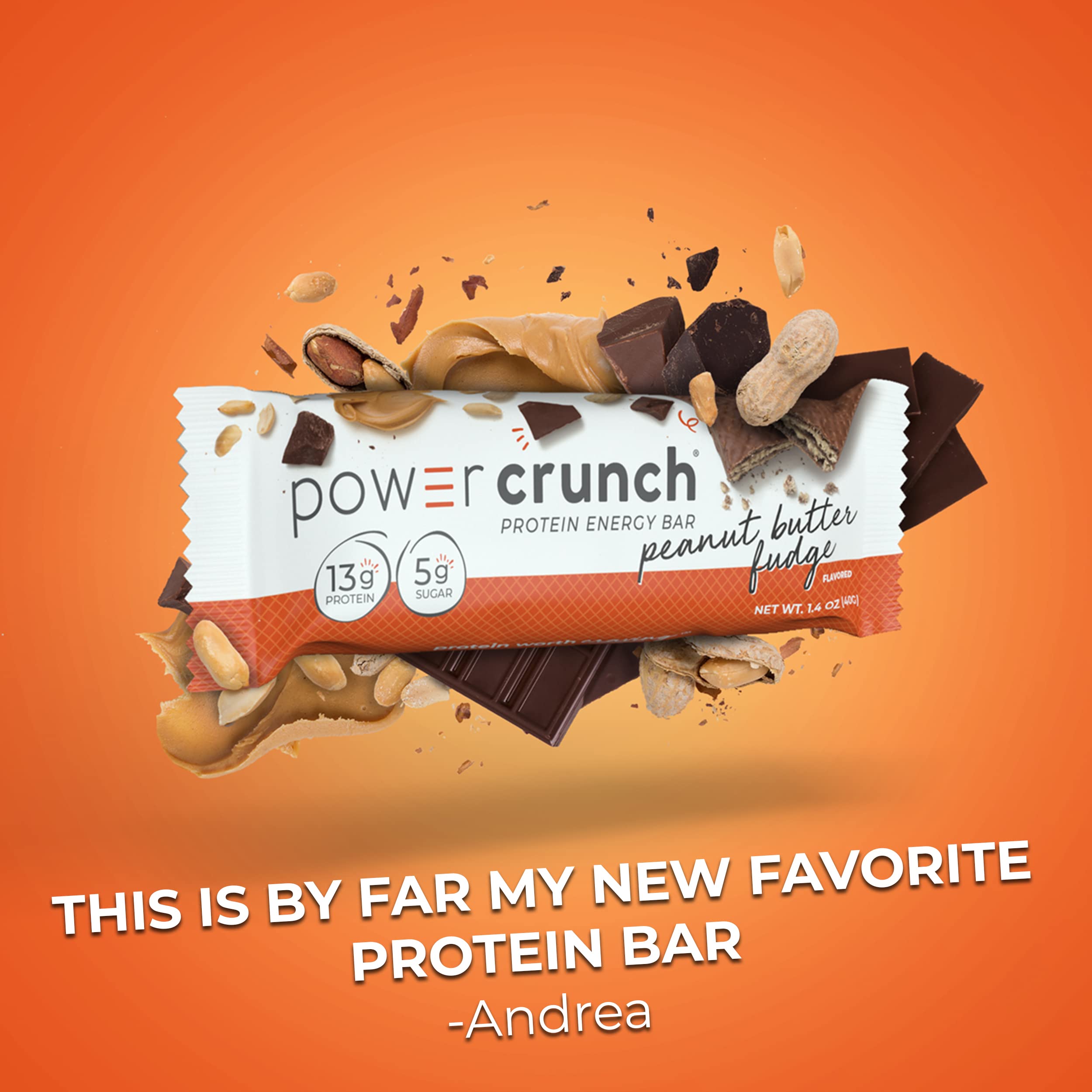 Power Crunch Peanut Butter Fudge bar with visible layers
