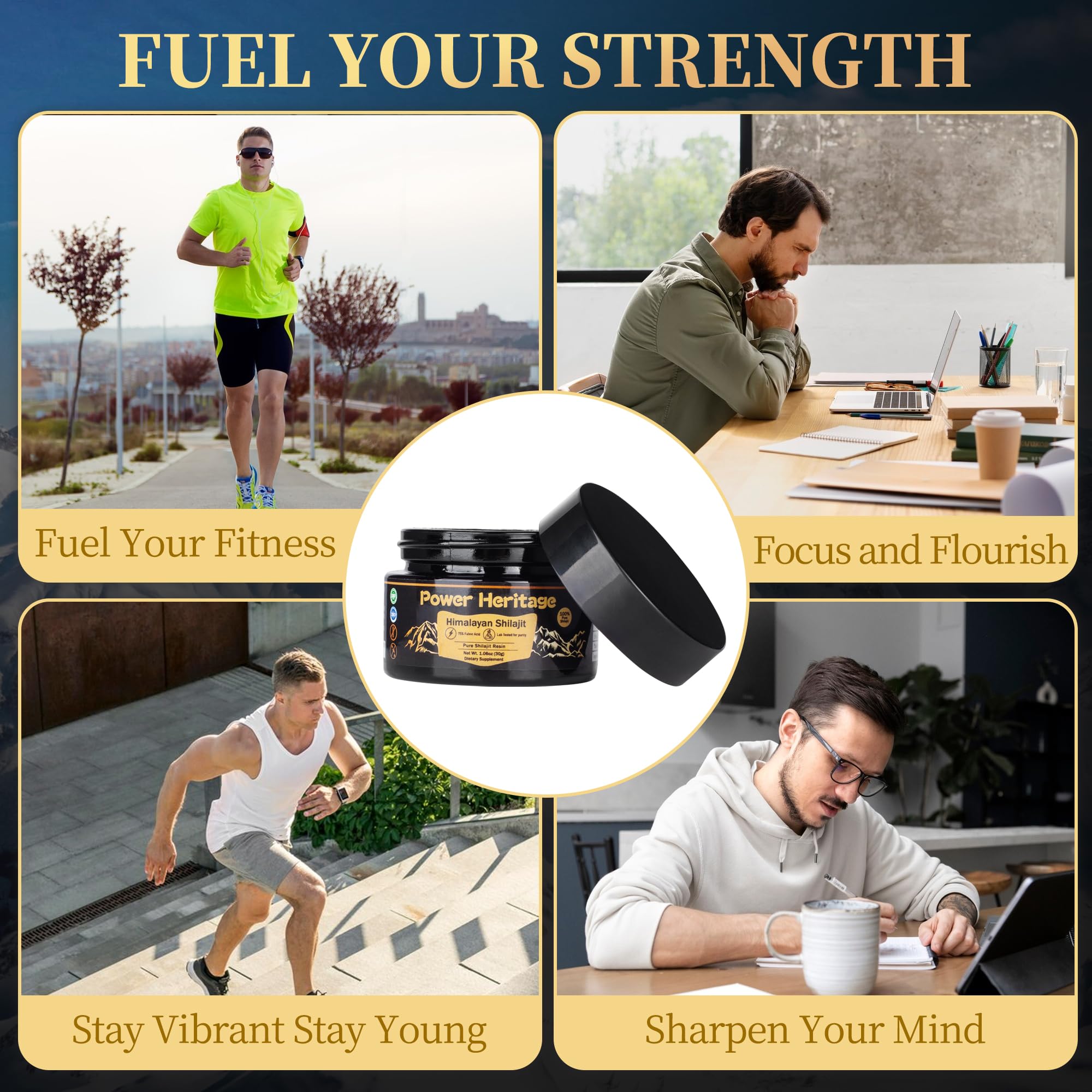 Power Heritage Shilajit resin in a cup supports a focused morning routine.