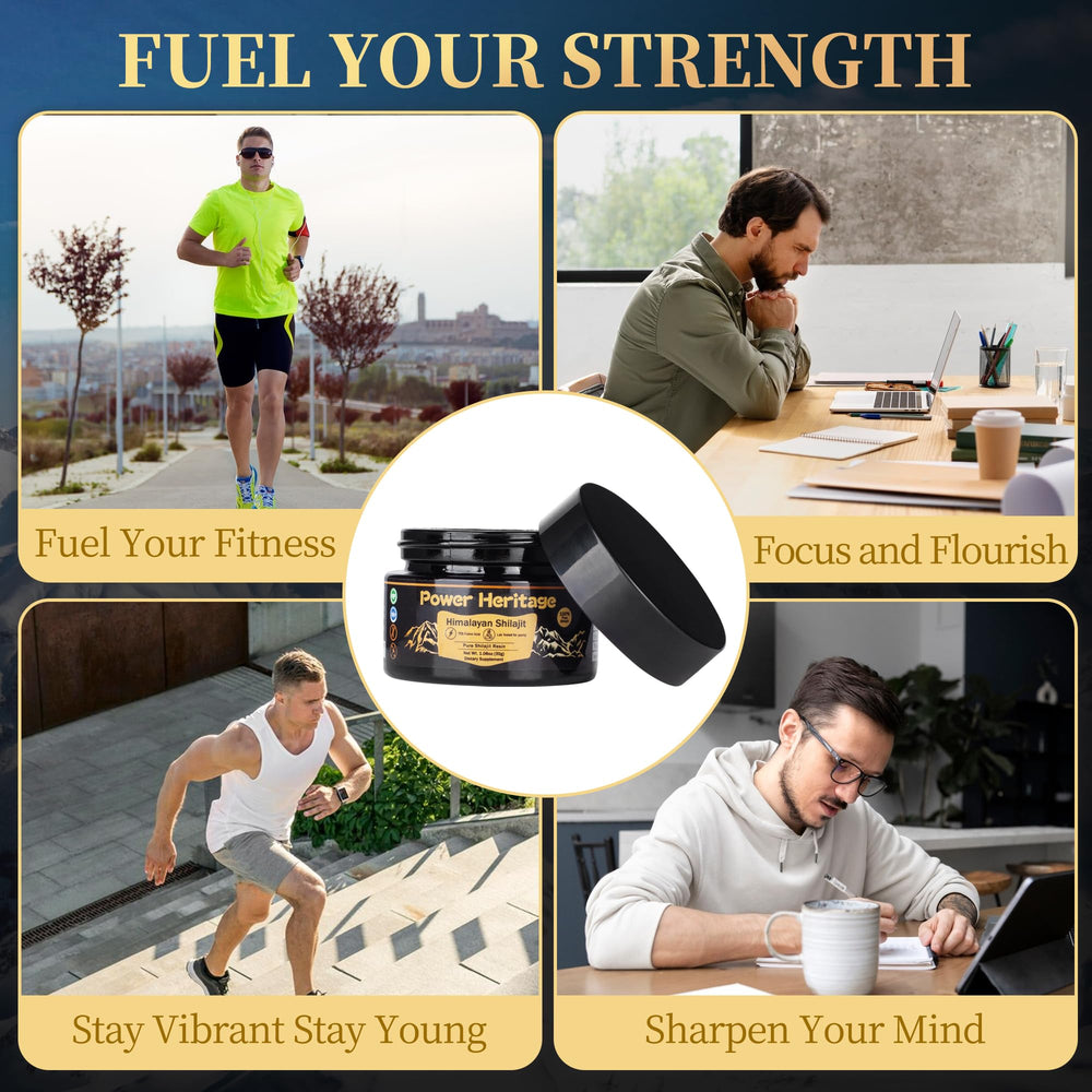 Power Heritage Shilajit resin in a cup supports a focused morning routine.