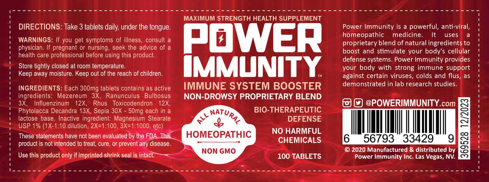 Power Immunity packaging box communicates all-natural, non-GMO formulation.
