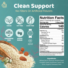 POWER OF SEED Milkrush ingredients-bowl displays oats, seeds, and almonds ready to blend.