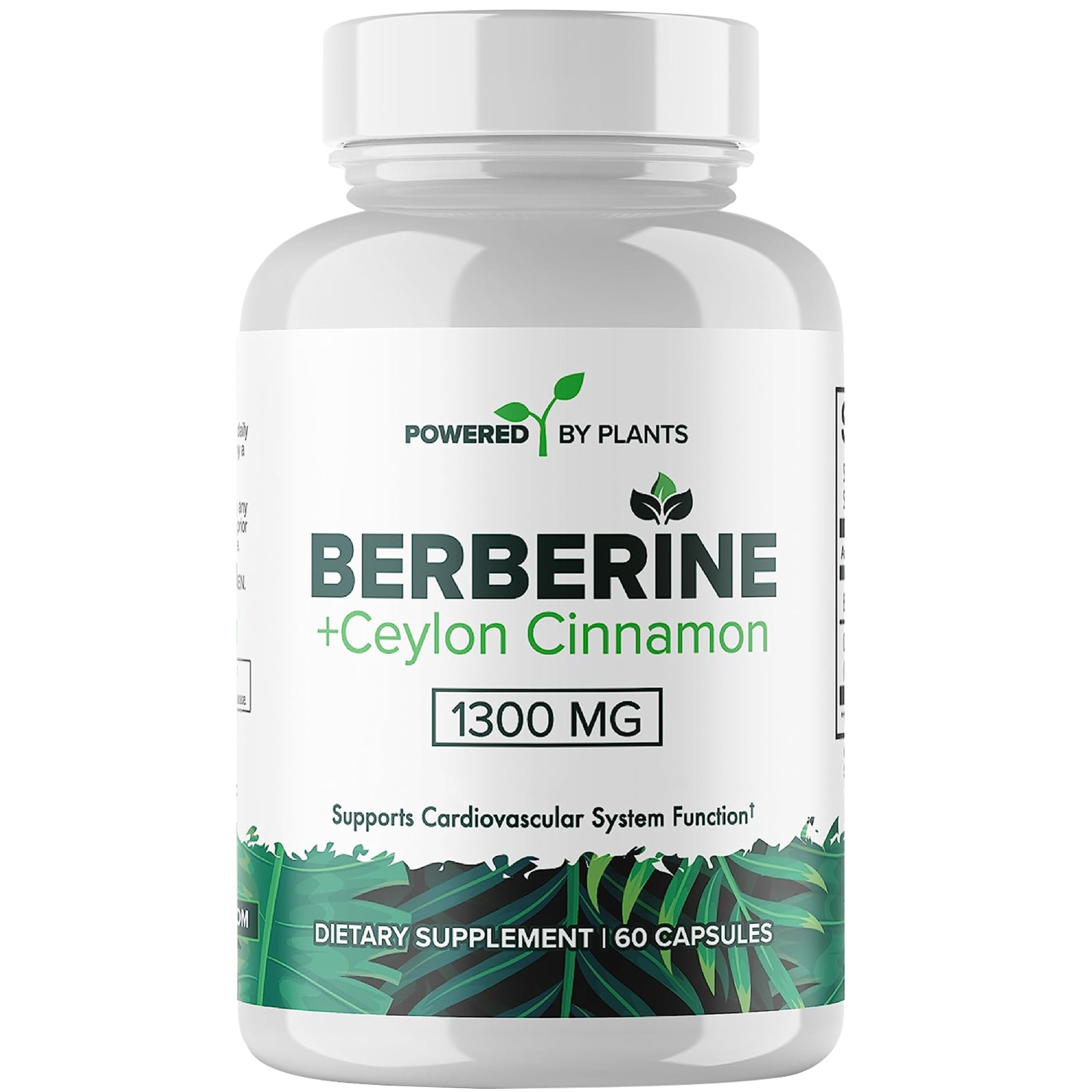 POWERED X PLANTS Pure Berberine bottle shows 1300 mg per serving for metabolism support