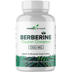 POWERED X PLANTS Pure Berberine bottle shows 1300 mg per serving for metabolism support