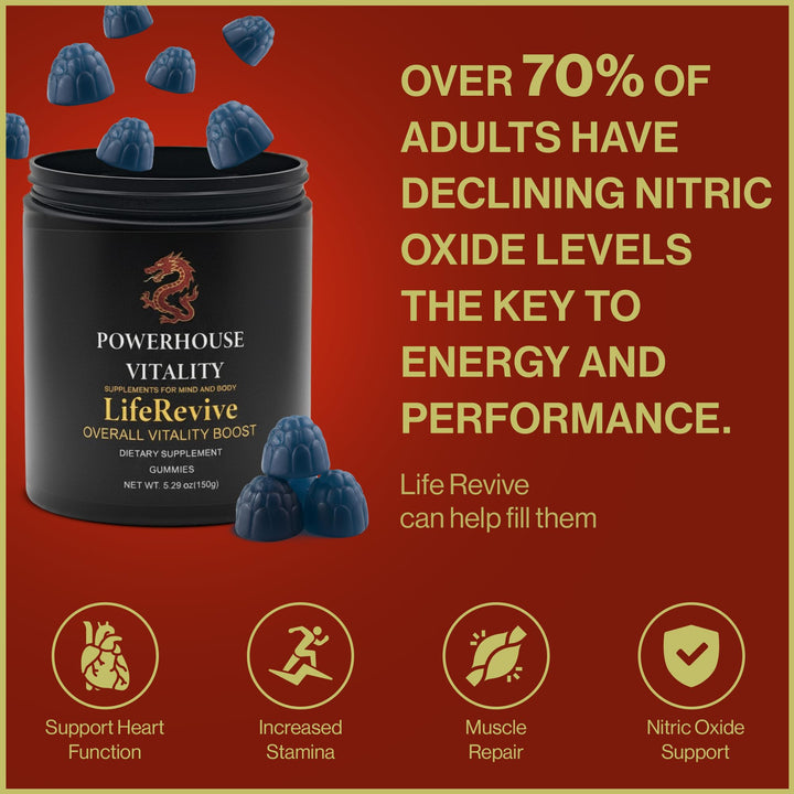 Powerhouse Vitality LifeRevive caffeine-free image conveys smooth energy without jitters.