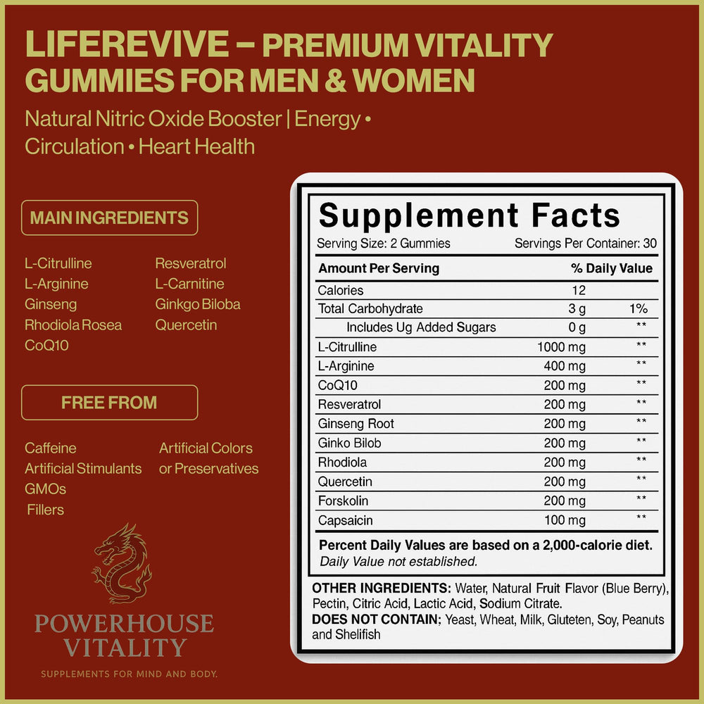 Powerhouse Vitality LifeRevive daily-energy image suggests balanced stamina for work and workouts.