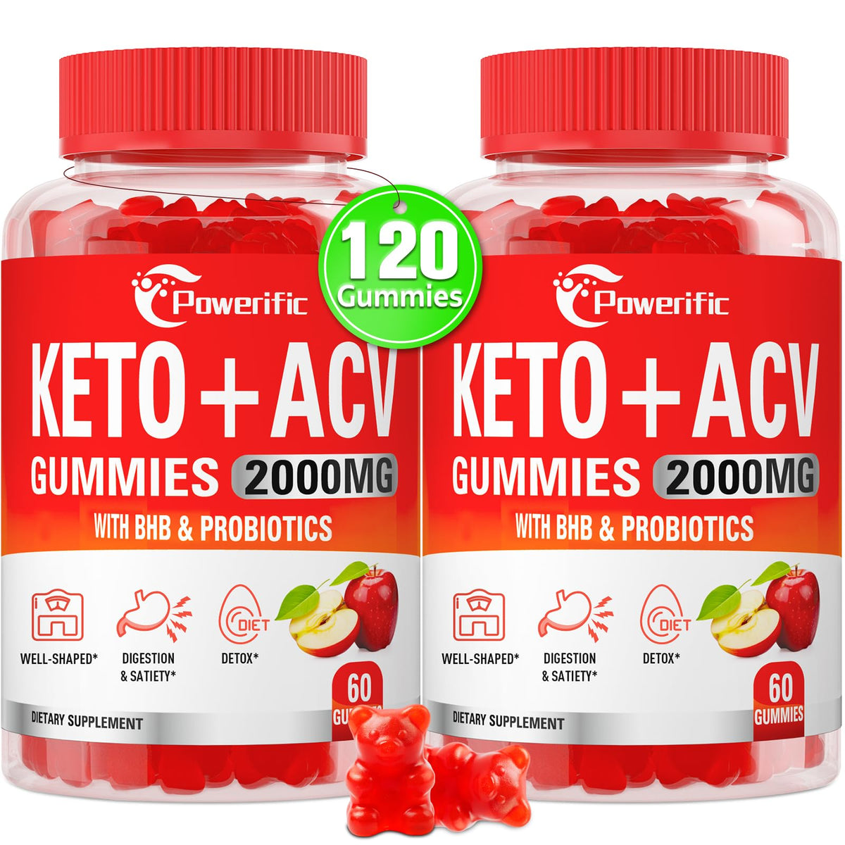Powerific Apple Cider Vinegar Gummies bottle for easy daily digestion support.