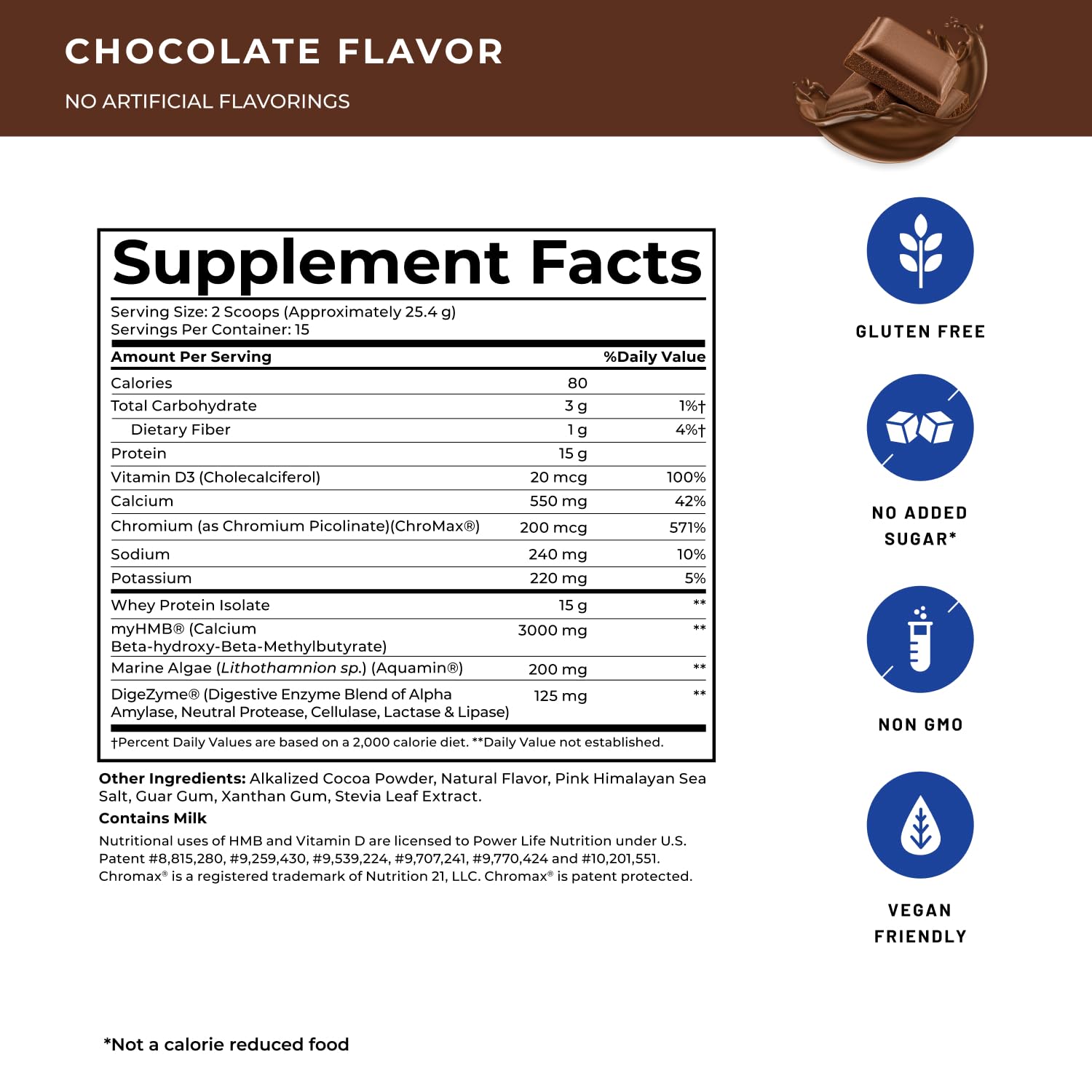 POWERLIFE Whey chocolate shake glass reveals rich flavor ideal after workouts.